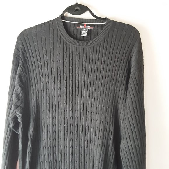 Weir Golf Men's Black Silk & Cotton Crewneck Cable Knit Sweater Large - Picture 2 of 11